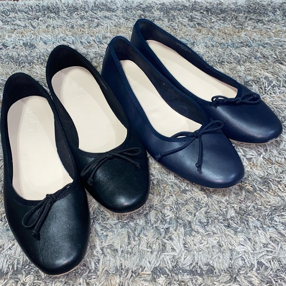 LOFT Shoes - Loft leather upper ballet flats lot/2 navy blue and black sz 10.5